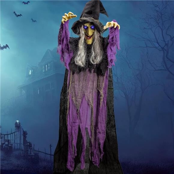 JOYIN 72” Halloween Hanging Witch Decorations Outdoor, Flying Talking Ghost - Picture 1 of 7